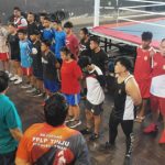 Para petinju Sulut dan Kepri apel bersama sebelum melakukan ujitanding di Hall A GOR KONI Sario Manado.